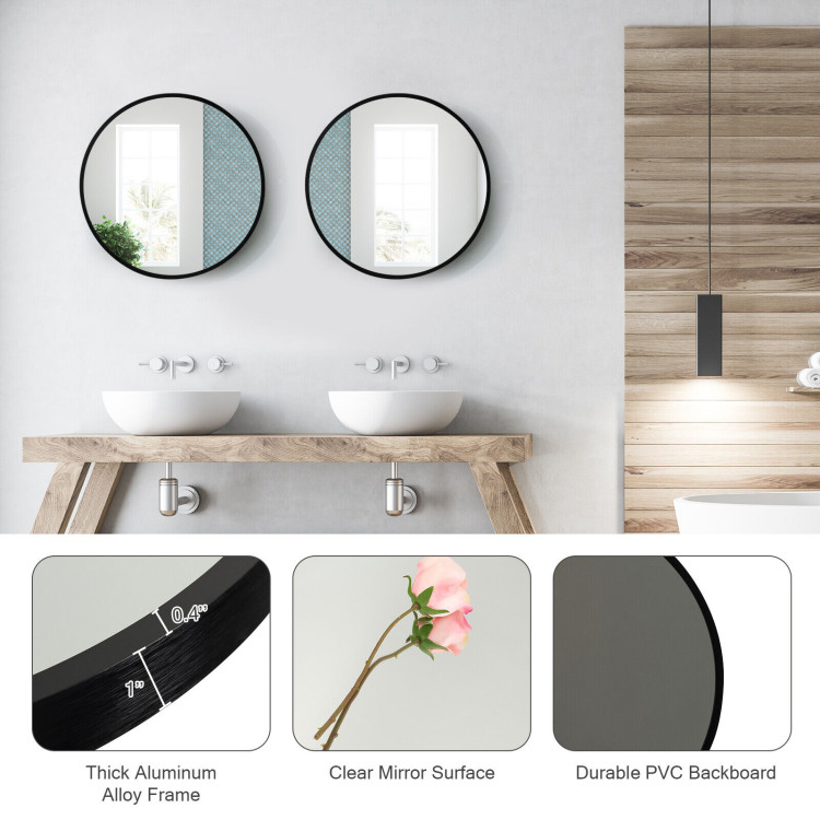 16-inch Round Wall Mirror with Aluminum Alloy Frame-BlackCostway Gallery View 3 of 10