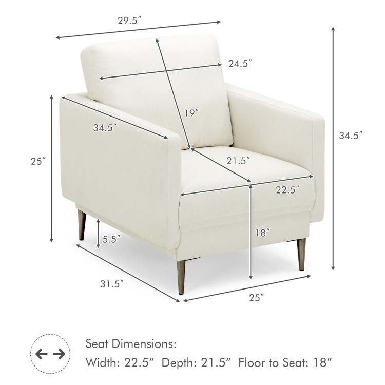 Modern Upholstered Accent Chair with Removable Backrest Cushion-WhiteCostway Gallery View 4 of 11