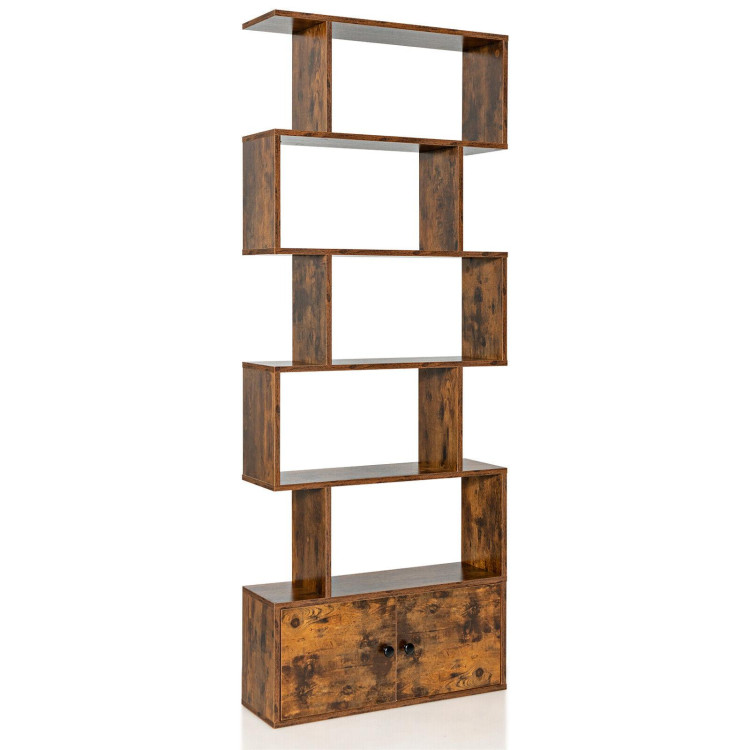 6-Tier S-Shaped Freestanding Bookshelf with Cabinet and Doors-CoffeeCostway Gallery View 1 of 10