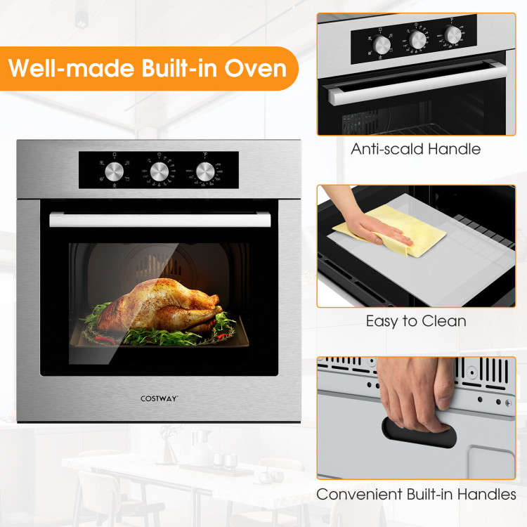 24 Inch Single Wall Oven 2.47Cu.ft with 5 Cooking Modes-SilverCostway Gallery View 10 of 11