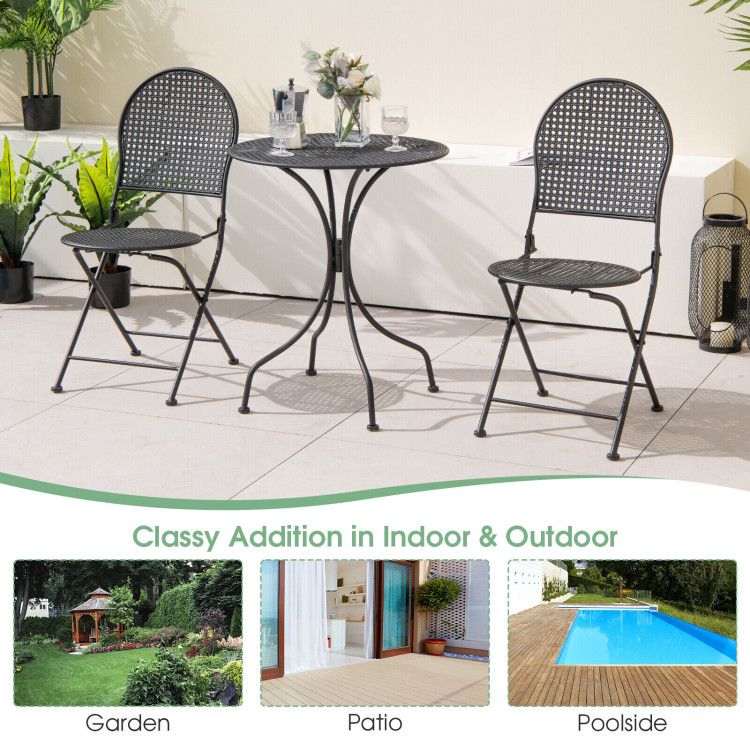 3 Pieces Patio Bistro Set Outdoor Conversation Furniture Table and Folding Chair - Gallery View 5 of 12