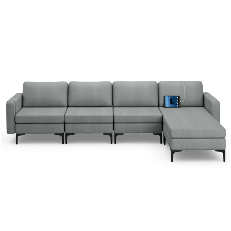 1/2/3/4-Seat Convertible Sectional Sofa with Reversible Ottoman-4-Seat L-shaped with 2 USB PortsCostway Gallery View 10 of 13
