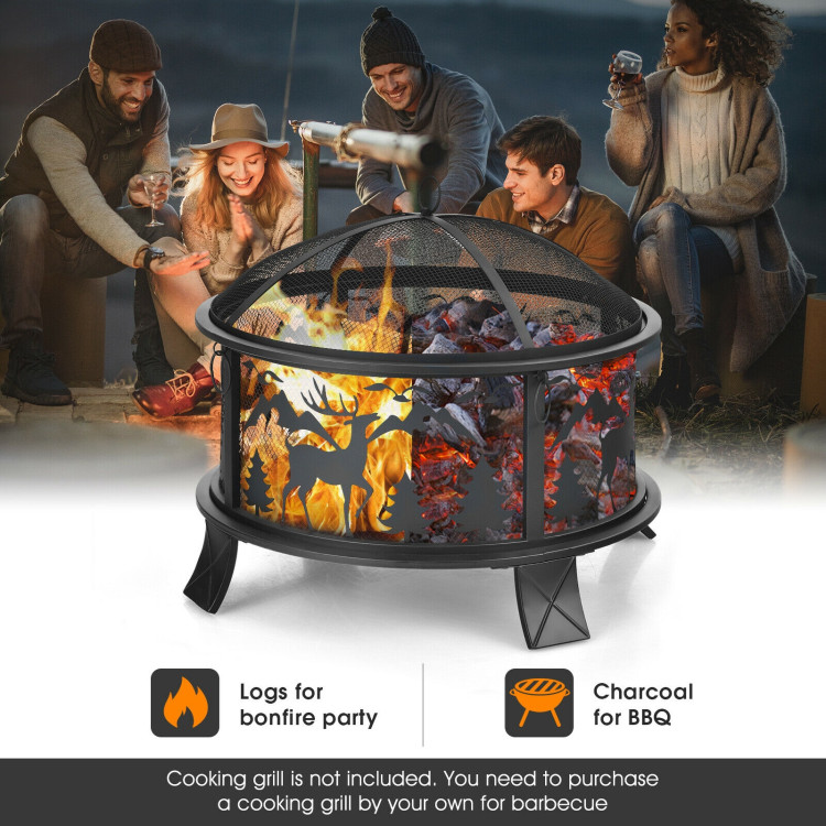 26 Inches Outdoor Fire Pit with Spark Screen and PokerCostway Gallery View 8 of 10