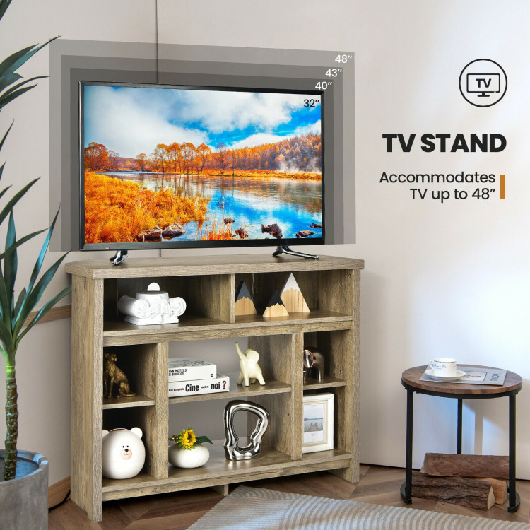 Modern Corner TV Stand with Adjustable Shelves for TVs up to 48 Inch-NaturalCostway Gallery View 9 of 12