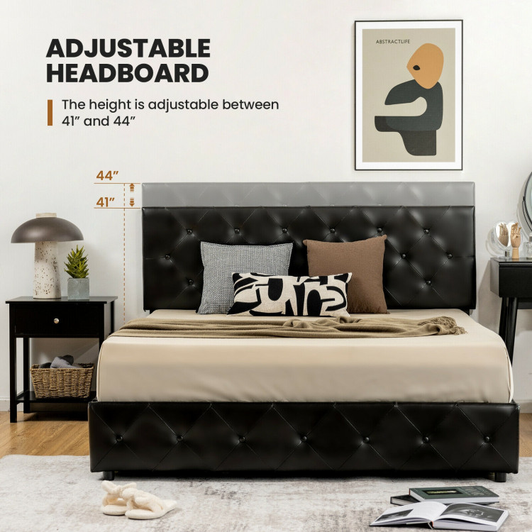 Full/Queen PU Leather Upholstered Platform Bed with 4 Drawers-Full SizeCostway Gallery View 2 of 9