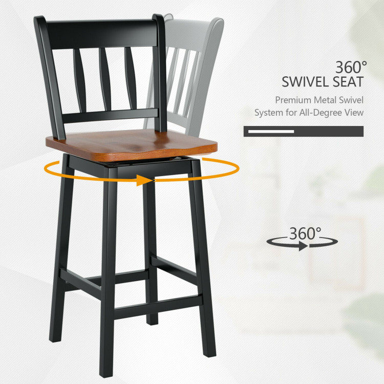 24.5 Inches Set of 2 Swivel Bar Stools with 360° Swiveling-BlackCostway Gallery View 6 of 7
