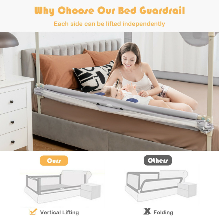 57 Inches Bed Rail for Toddlers with Double Lock-GrayCostway Gallery View 5 of 9