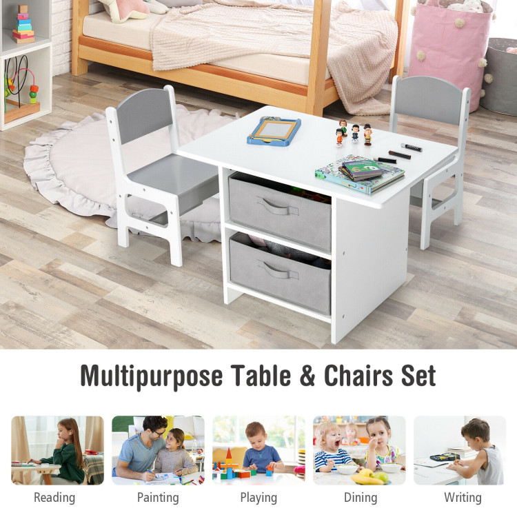 Wooden Kids Table and Chairs with Storage Baskets PuzzleCostway Gallery View 11 of 13