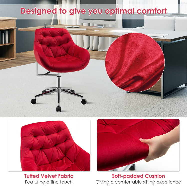 Velvet Leisure Armchair with Rolling Casters-RedCostway Gallery View 8 of 10