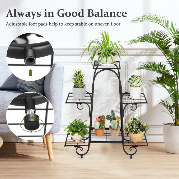 6-Tier Plant Stand with Adjustable Foot Pads-BlackCostway Gallery View 9 of 10