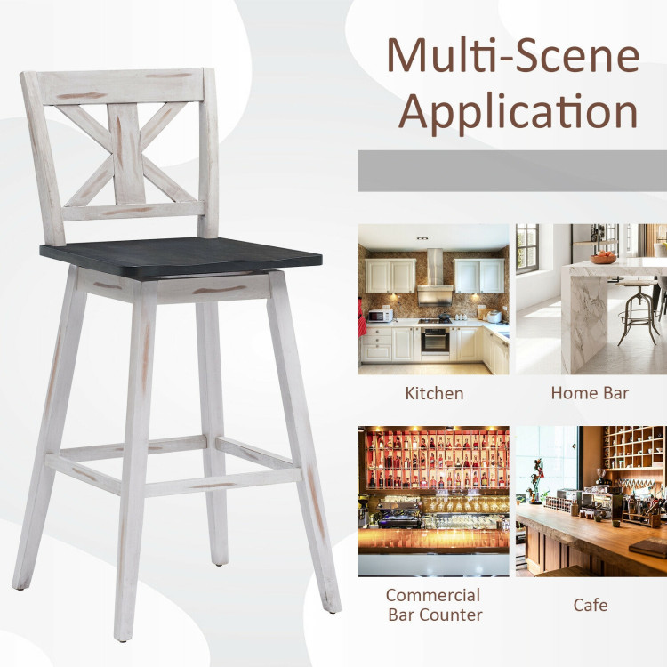 Set of 2 360-Degree Swivel Bar Stools for Home Restaurant-WhiteCostway Gallery View 7 of 9