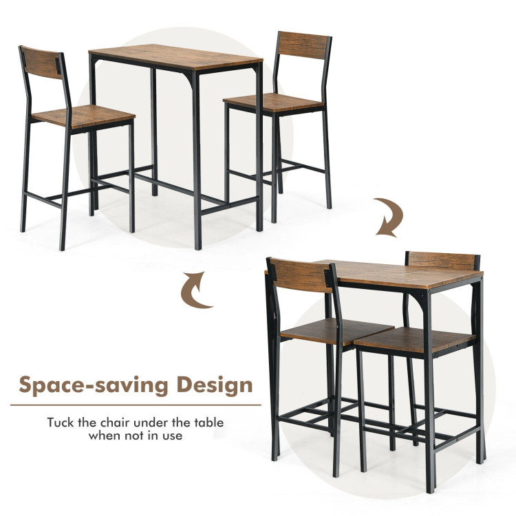 3 Pieces Bar Table Set with 2 Stools-BlackCostway Gallery View 6 of 13