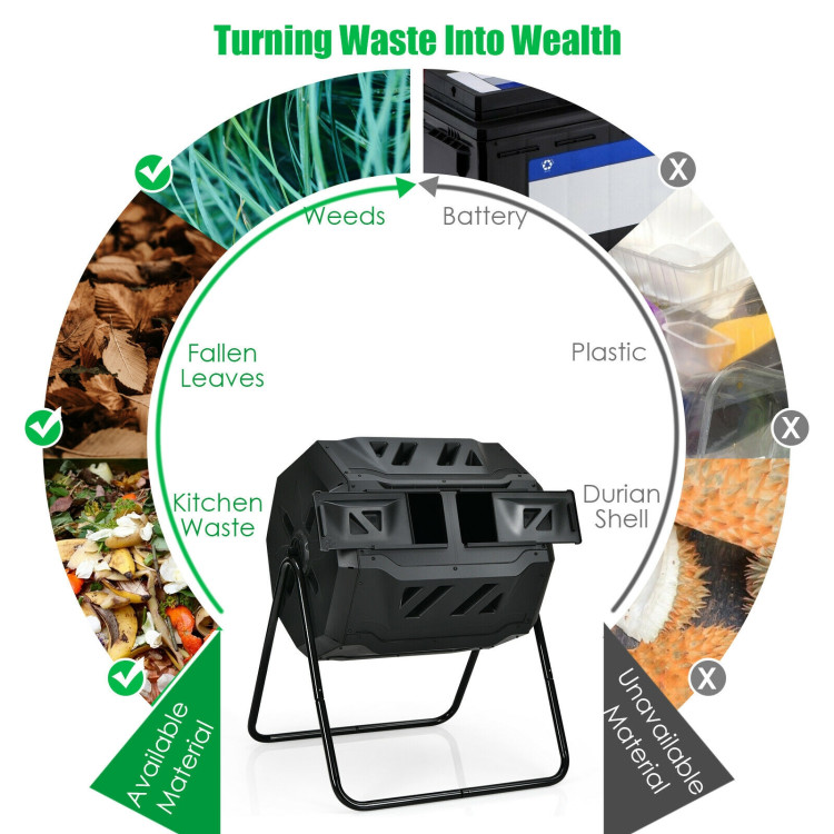 43 Gallon Composting Tumbler Compost Bin with Dual Rotating ChamberCostway Gallery View 5 of 11