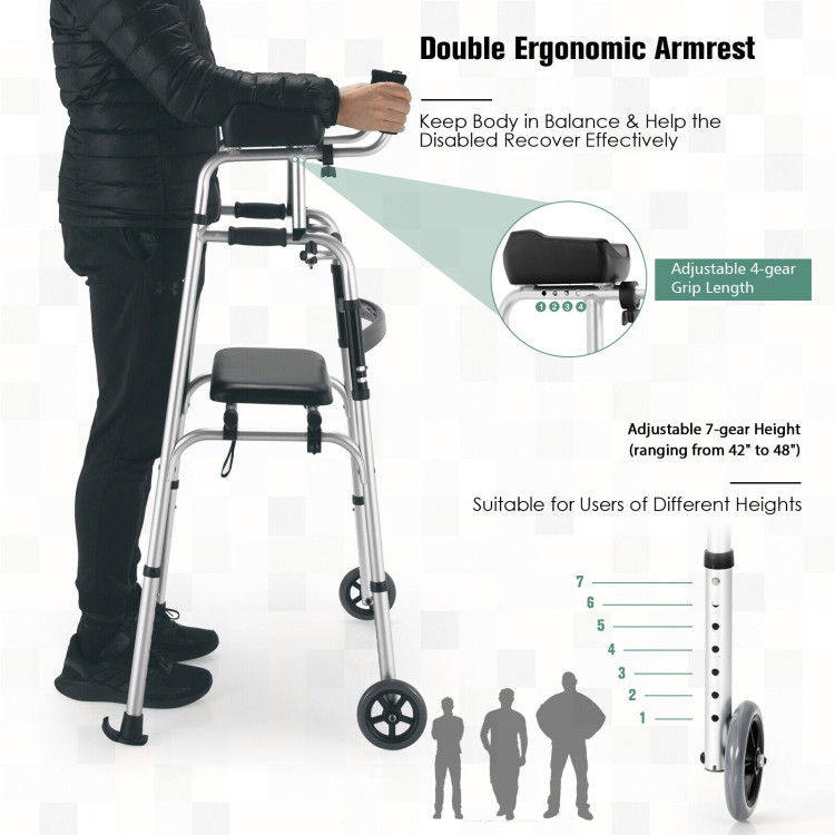 Height Adjustable Rolling Walker With Seat and Armrest PadCostway Gallery View 10 of 11