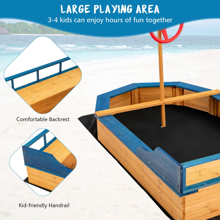Kids' Pirate Boat Sandbox with Flag and RudderCostway Gallery View 9 of 11