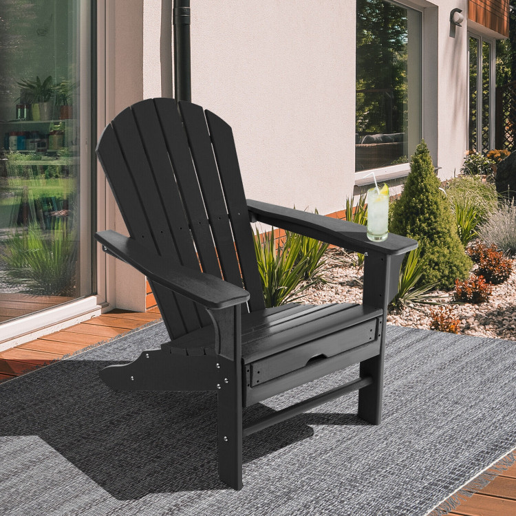 Patio HDPE Adirondack Chair with Retractable Ottoman-BlackCostway Gallery View 7 of 10