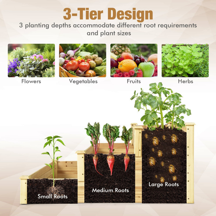 3-Tier Raised Garden Bed Wood Planter Kit for Flower Vegetable HerbCostway Gallery View 10 of 10