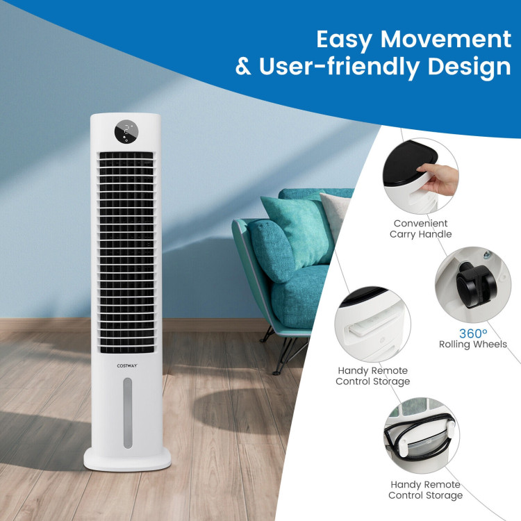42 Inch 3-in-1 Portable Evaporative Air Cooler Tower Fan with 9H Timer Remote-WhiteCostway Gallery View 5 of 11