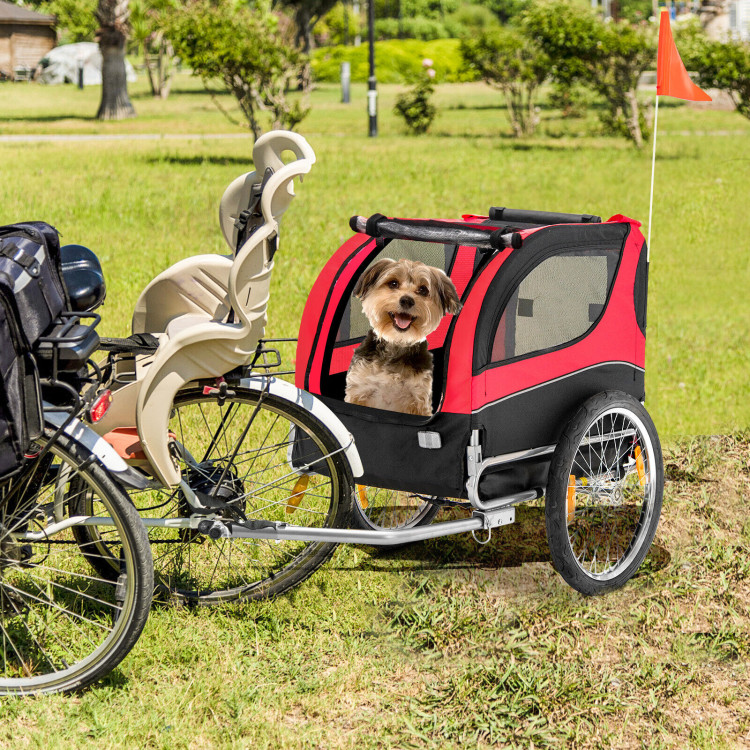 Dog Bike Trailer Foldable Pet Cart with 3 Entrances for Travel-RedCostway Gallery View 7 of 11