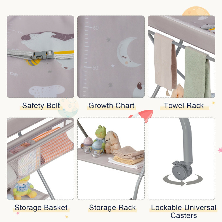 Baby Changing Table with Safety Belt and 4-side Defence-GrayCostway Gallery View 10 of 10