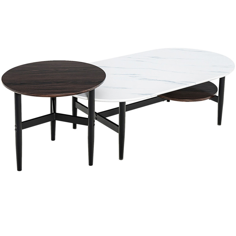 Set of 2 Modern Nesting Coffee Table with Extra Storage Shelf-WhiteCostway Gallery View 1 of 11