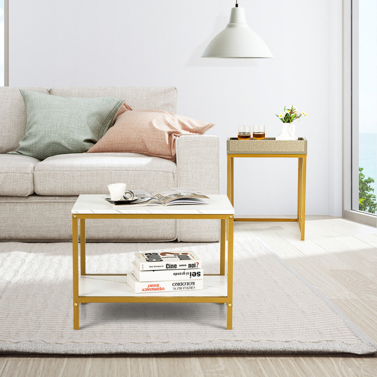 2 Pieces Nesting Coffee Table Set for Living Room-WhiteCostway Gallery View 7 of 10