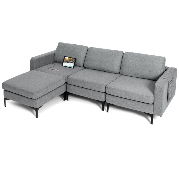 1/2/3/4-Seat Convertible Sectional Sofa with Reversible Ottoman-3-Seat L-shapedCostway Gallery View 13 of 17