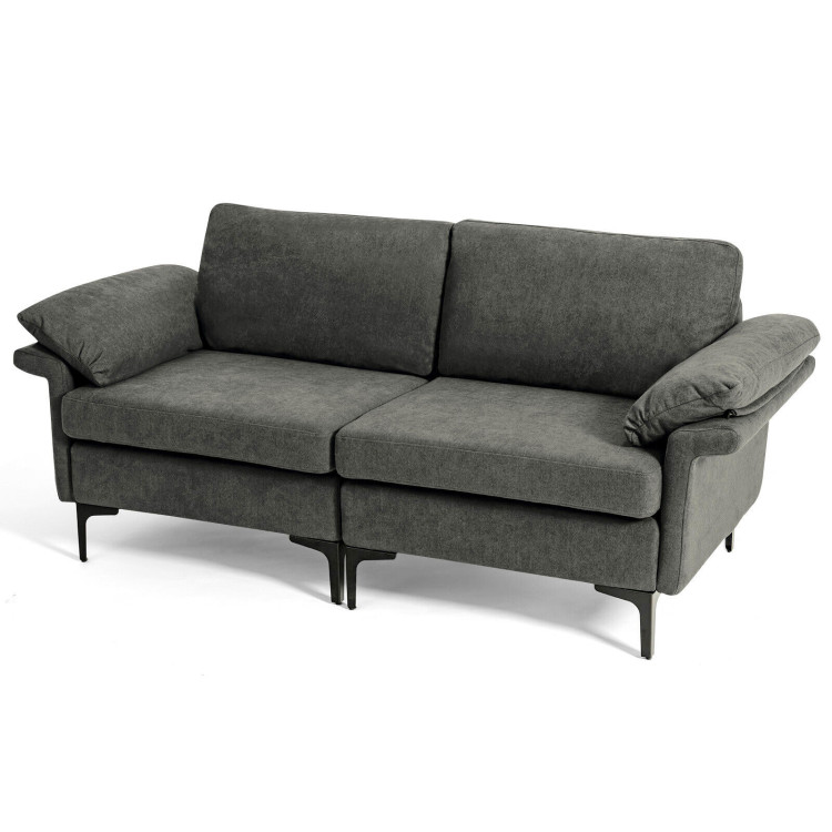 Modern Fabric Loveseat Sofa for with Metal Legs and Armrest Pillows-GrayCostway Gallery View 8 of 10