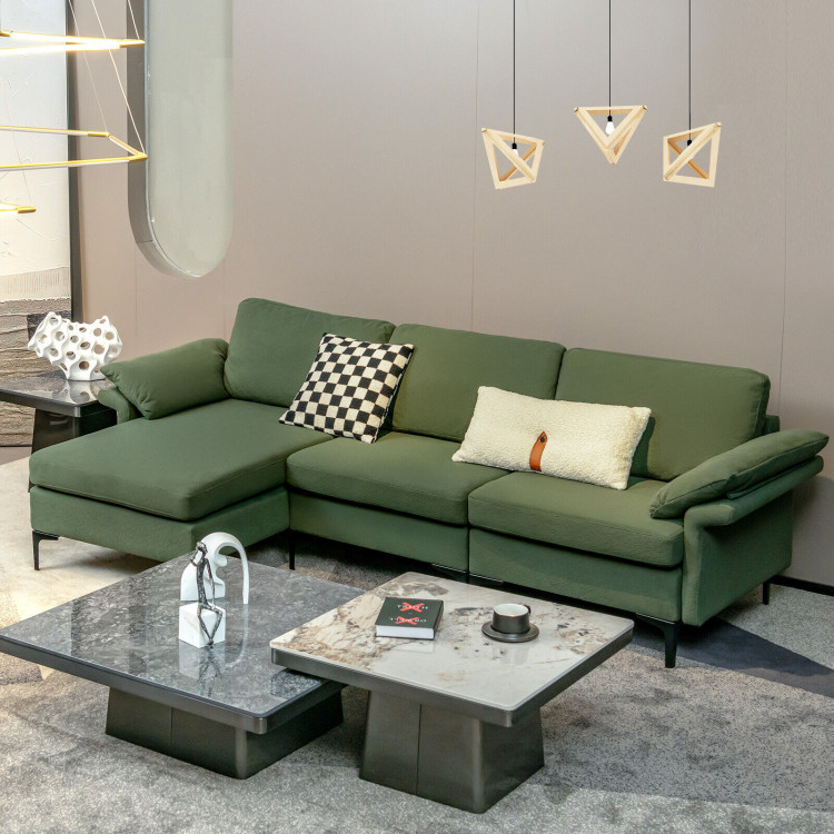 Extra Large Modular L-shaped Sectional Sofa with Reversible Chaise for 4-5 People-Army GreenCostway Gallery View 6 of 11