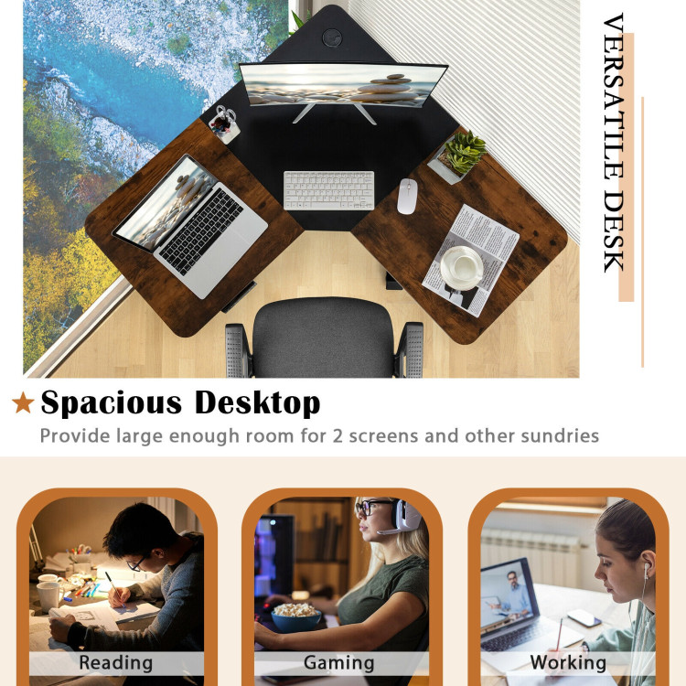 L-shaped Electric Standing Desk with 4 Memory Positions and LCD Display-Rustic BrownCostway Gallery View 10 of 11