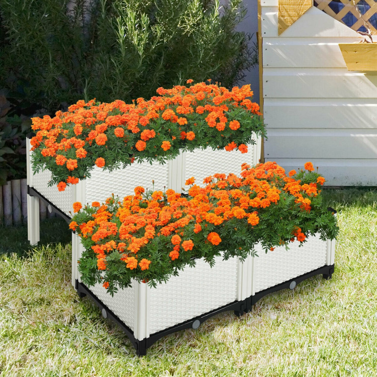 Set of 4 Elevated Flower Vegetable Herb Grow Planter BoxCostway Gallery View 7 of 11