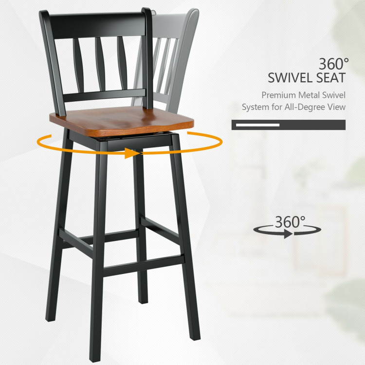 30.5 Inches Set of 2 Swivel Bar Stools with 360° Swiveling-BlackCostway Gallery View 7 of 8