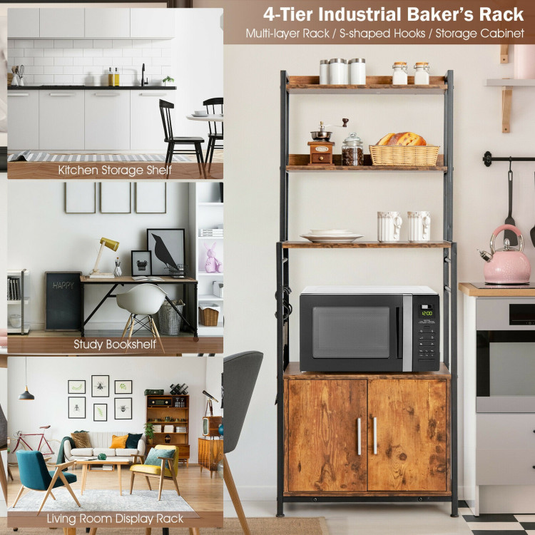 4-Tier Industrial Kitchen Bakers Rack Microwave Oven Stand-BrownCostway Gallery View 10 of 10