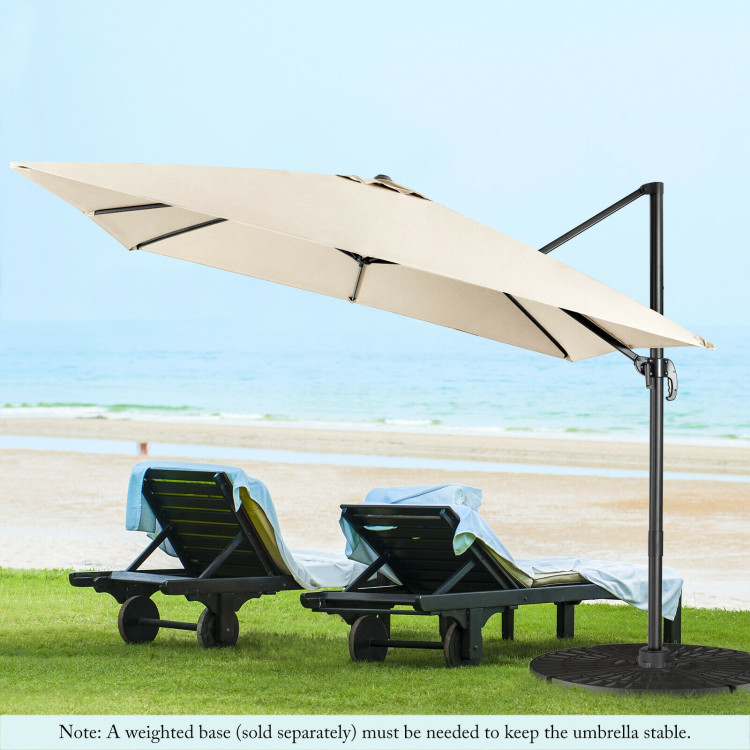 10 x 10 Feet Cantilever Offset Square Patio Umbrella with 3 Tilt Settings-BeigeCostway Gallery View 7 of 11
