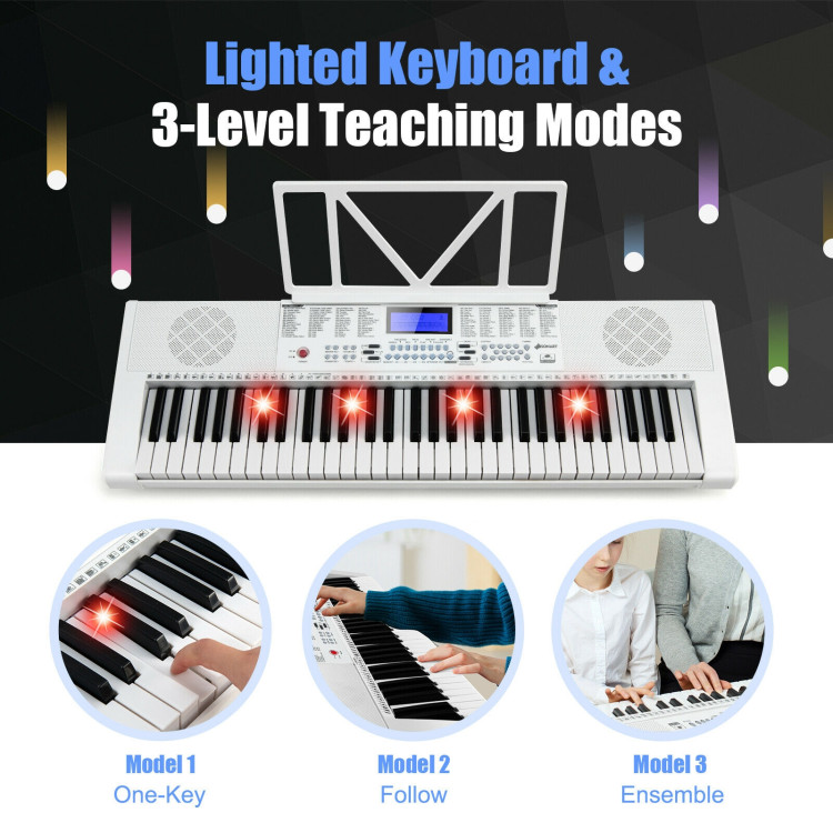 61-Key Electric Piano Keyboard for Beginner-WhiteCostway Gallery View 2 of 11