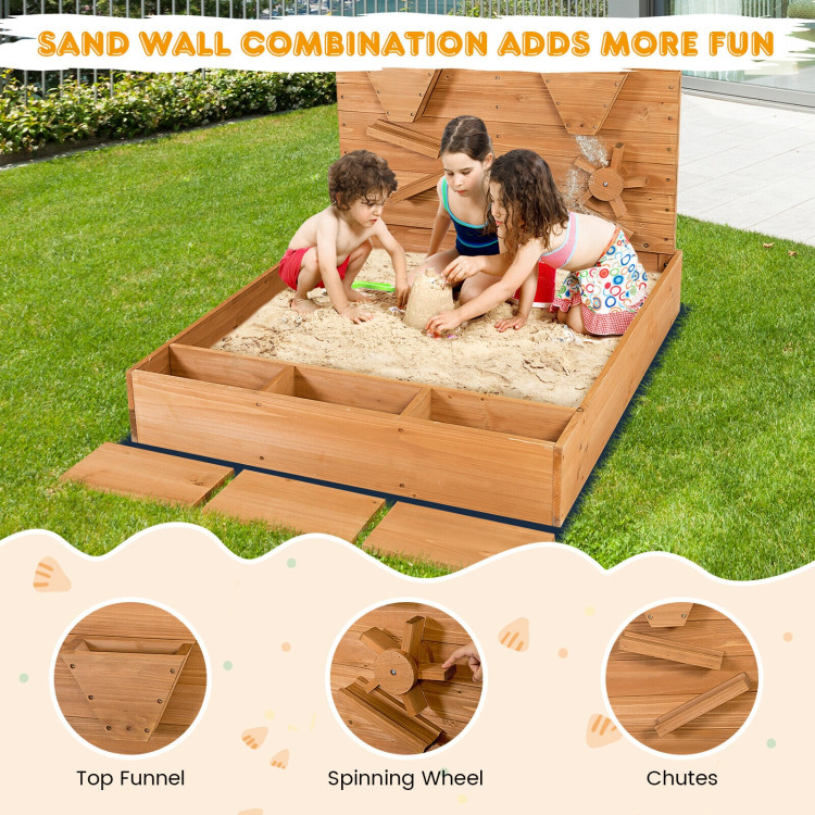 Kids Wooden Square Sandbox with CoverCostway Gallery View 2 of 11