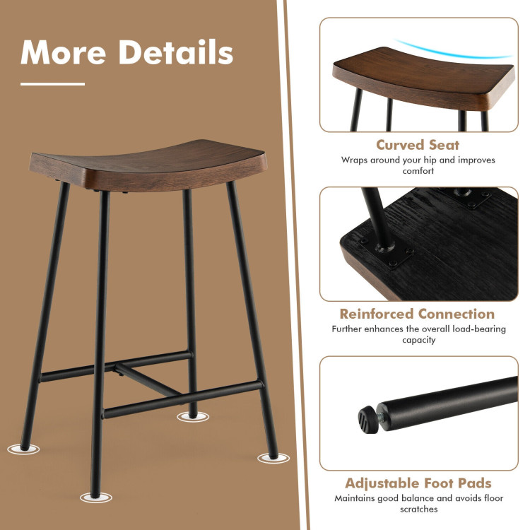Industrial Saddle Stool with Metal Legs and Adjustable Foot Pads-Rustic BrownCostway Gallery View 9 of 9