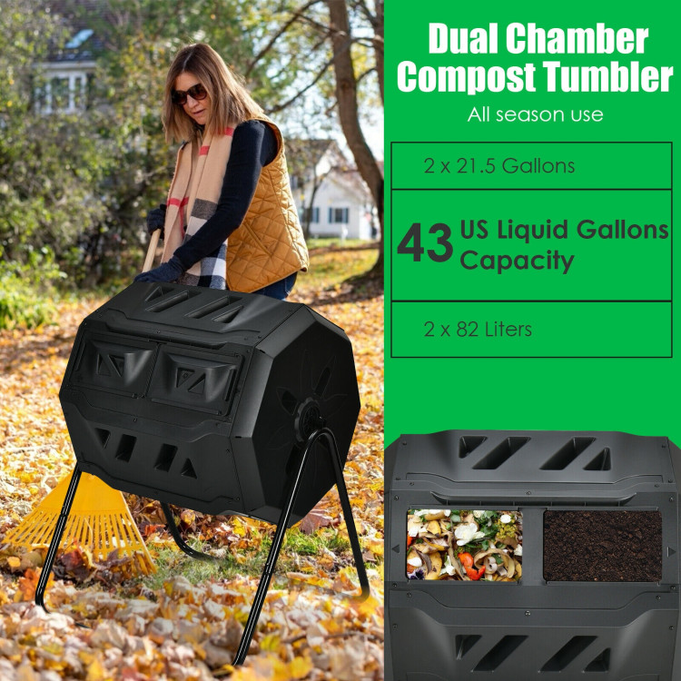 43 Gallon Composting Tumbler Compost Bin with Dual Rotating ChamberCostway Gallery View 8 of 11