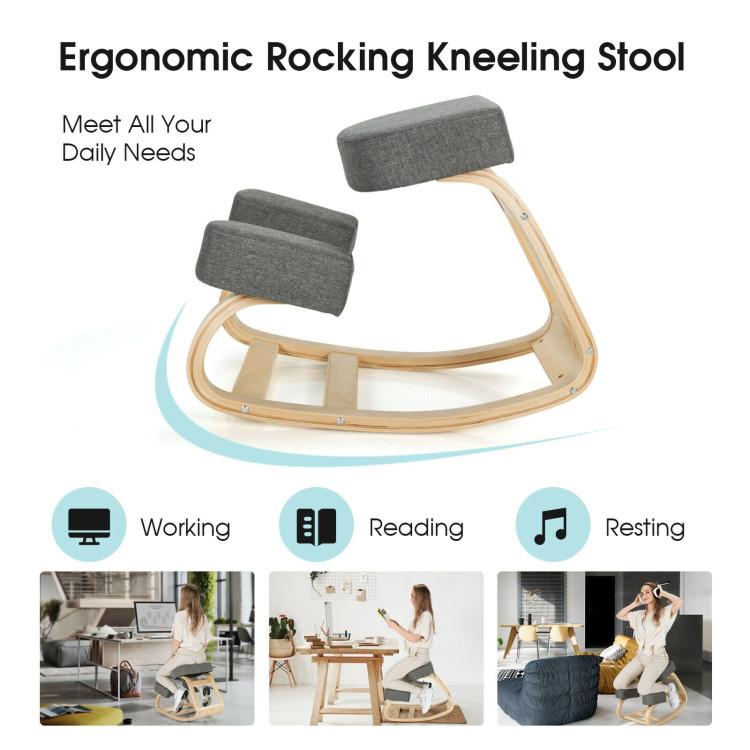 Ergonomic Kneeling Chair Rocking Office Desk Stool Upright Posture-GrayCostway Gallery View 11 of 11