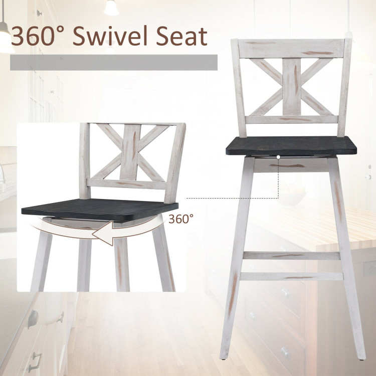 Set of 2 360-Degree Swivel Bar Stools for Home Restaurant-WhiteCostway Gallery View 8 of 9
