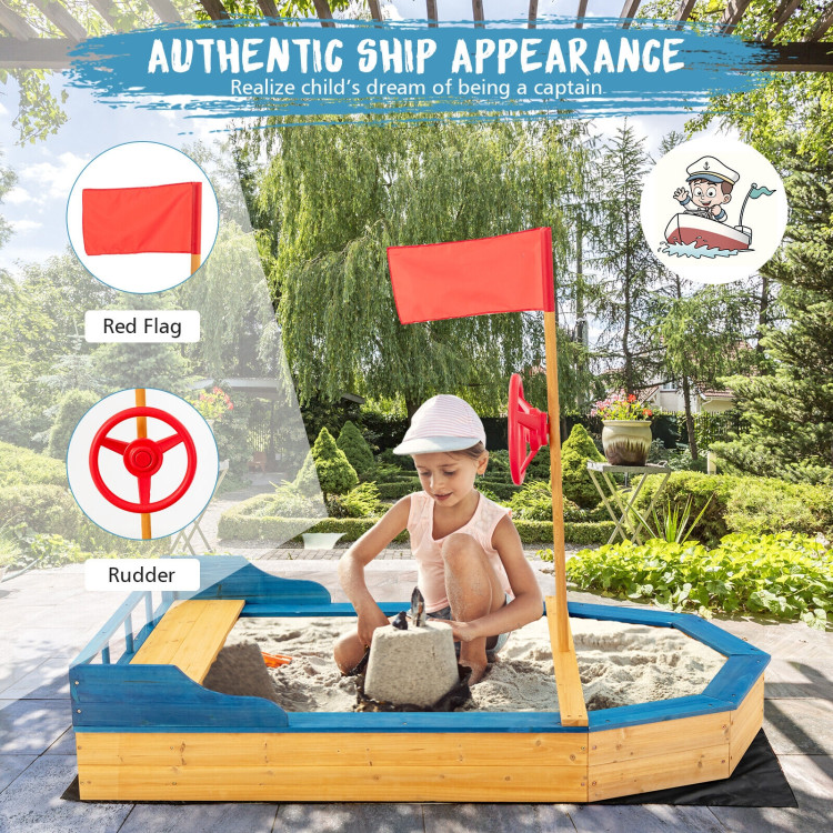 Kids' Pirate Boat Sandbox with Flag and RudderCostway Gallery View 3 of 11