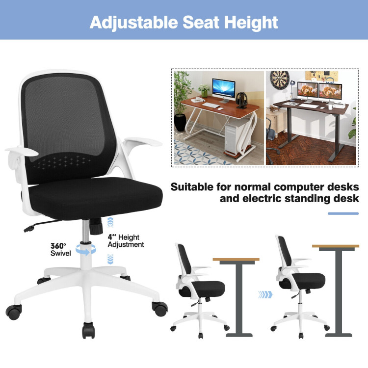 Adjustable Mesh Office Chair Rolling Computer Desk Chair with Flip-up Armrest-WhiteCostway Gallery View 5 of 11