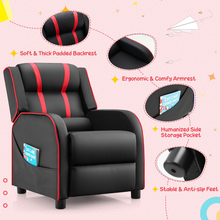 Kids Recliner Chair with Side Pockets and Footrest-RedCostway Gallery View 13 of 13