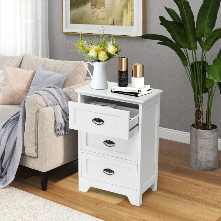 3 Drawers End Storage Wood Side Nightstand-WhiteCostway Gallery View 7 of 10