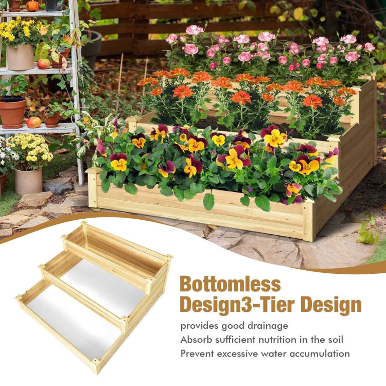 3-Tier Raised Garden Bed Wood Planter Kit for Flower Vegetable HerbCostway Gallery View 9 of 10