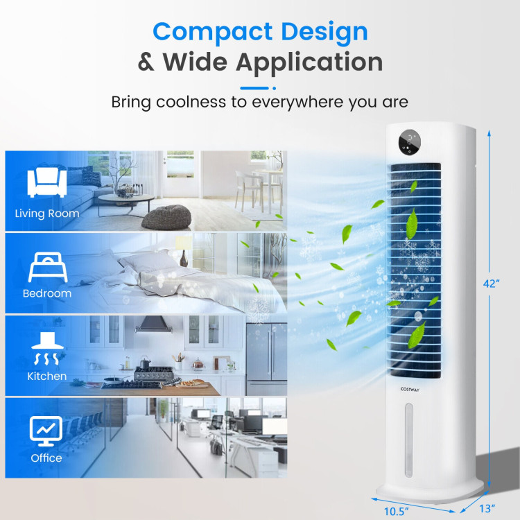 42 Inch 3-in-1 Portable Evaporative Air Cooler Tower Fan with 9H Timer Remote-WhiteCostway Gallery View 4 of 11