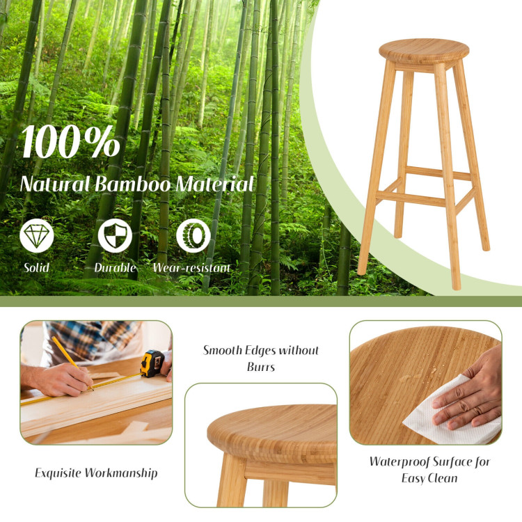 Set of 2 Bamboo Backless Pub Barstools with Round Seat and Footrest-NaturalCostway Gallery View 3 of 9