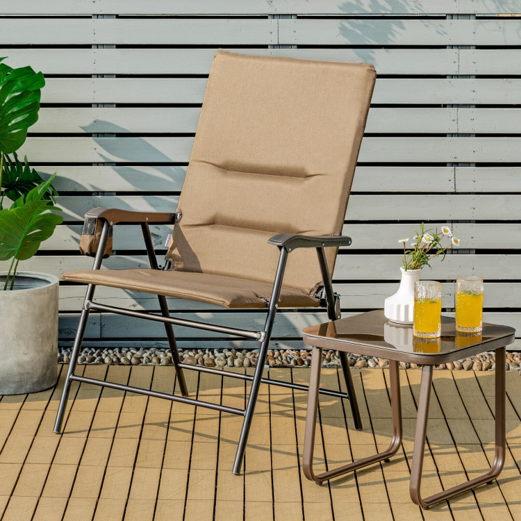 Patio Folding Padded Chair with High Backrest and Cup Holder-BrownCostway Gallery View 1 of 9