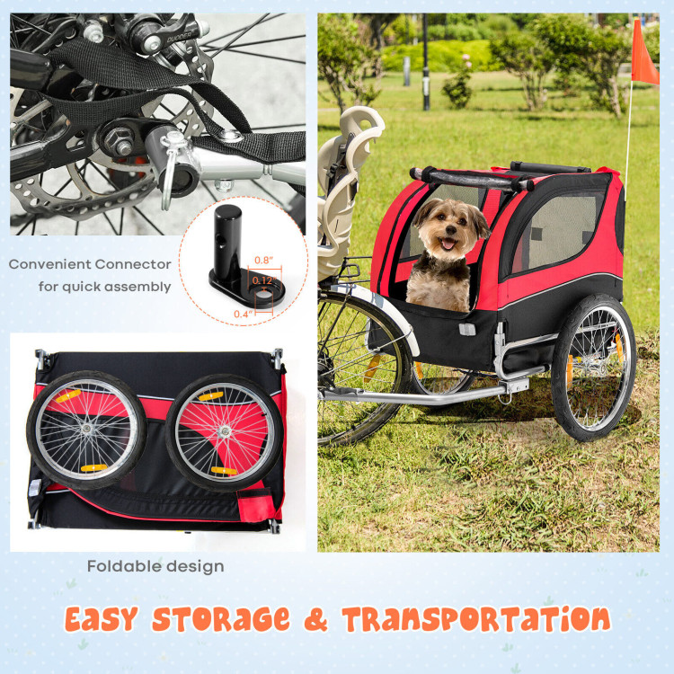 Dog Bike Trailer Foldable Pet Cart with 3 Entrances for Travel-RedCostway Gallery View 9 of 11