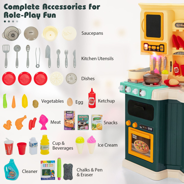67 Pieces Kid's Kitchen Playset with Vapor and Boil Effects-GreenCostway Gallery View 5 of 10